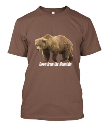 Men brown tee bear down from the mountain