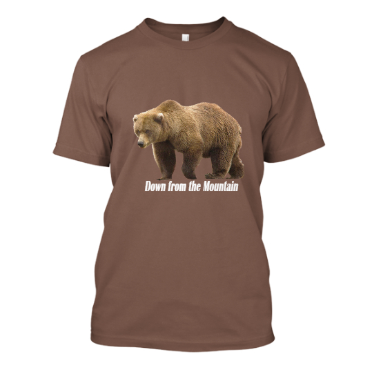 Men brown tee bear down from the mountain