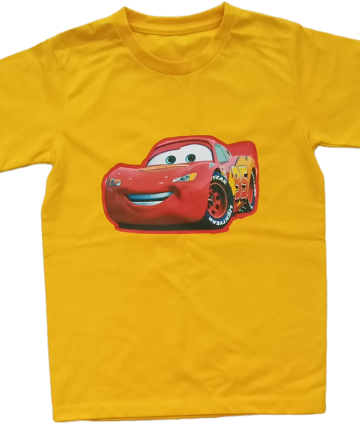 Kids bright yellow Red animated car tee