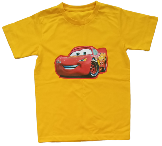 Kids bright yellow Red animated car tee