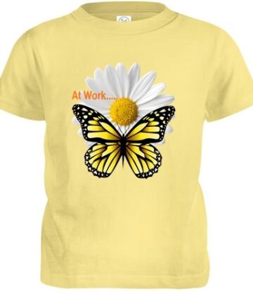 at work yellow tee butterfly