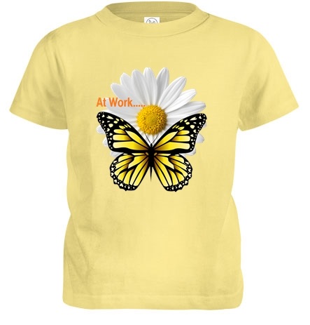 at work yellow tee butterfly