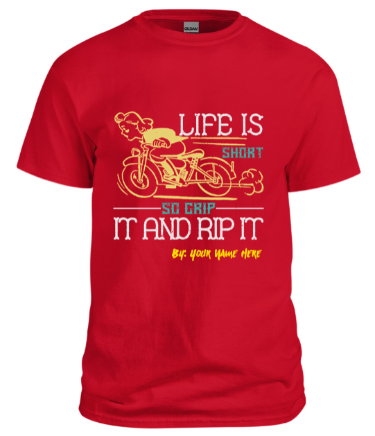 Men Red T shirt Life is short custom designed in Peshawar with your name