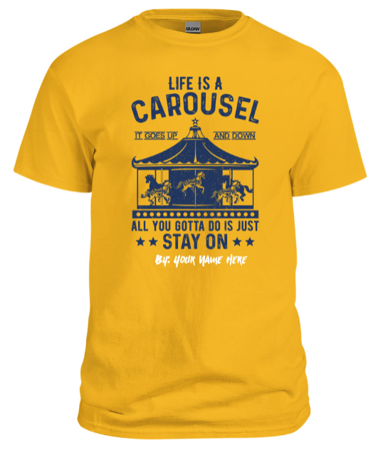 Men Yellow T shirt Life is a carousal stay on custom designed with Name in Peshawar